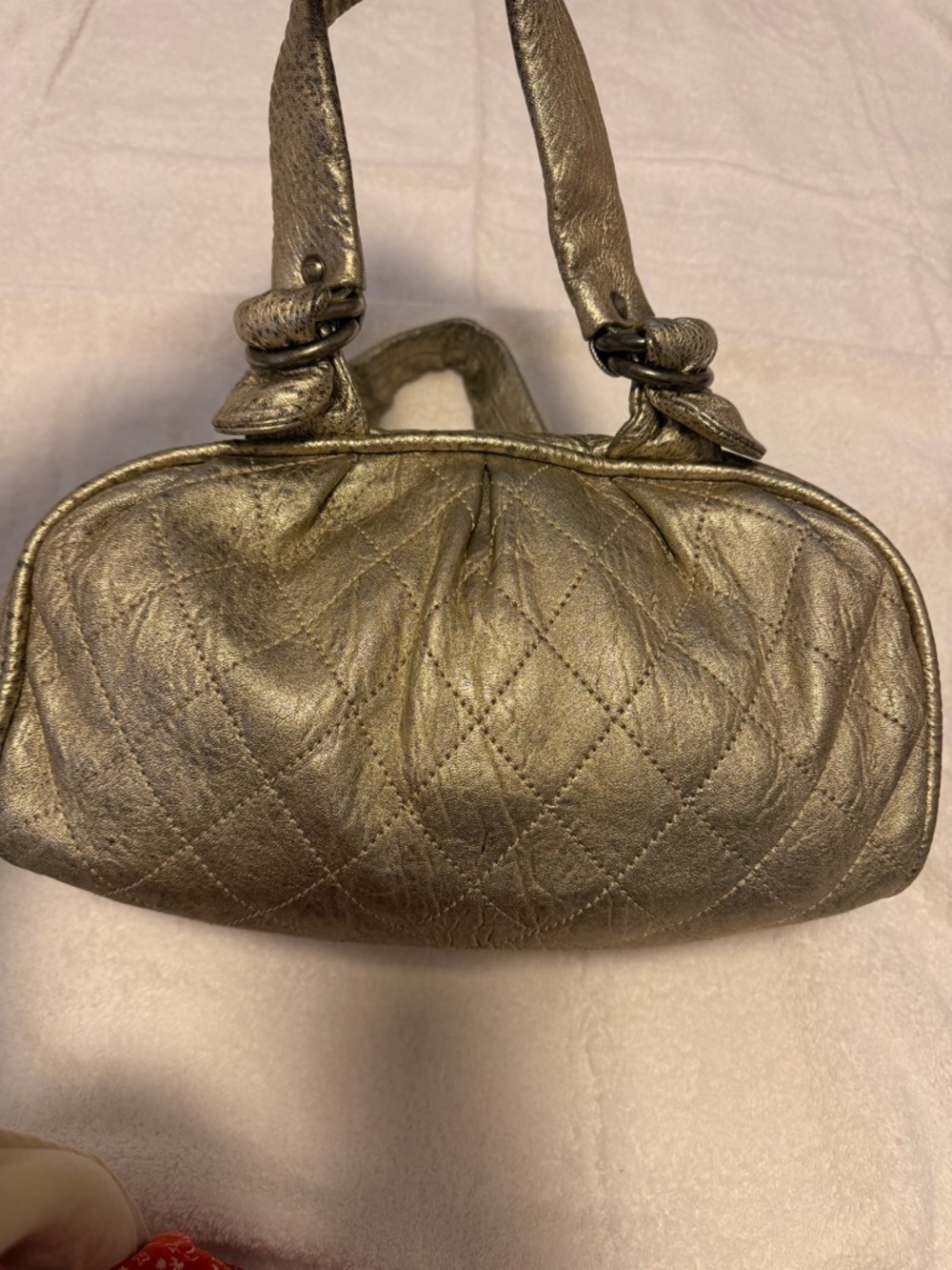 Chanel Metallic Gold Quilted Leather Satchel Bag | Vintage Y2K